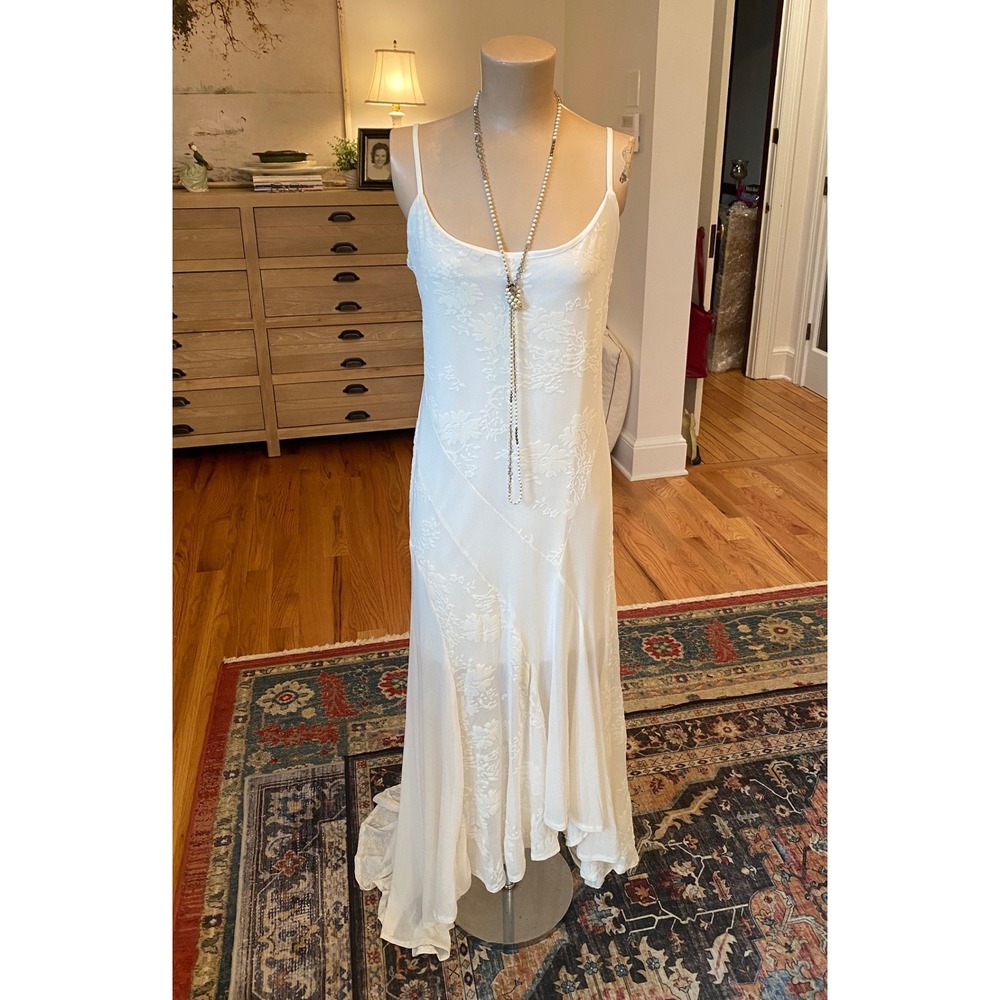 Thirty/Thirty LA Off White Floral Burnout Mesh Maxi Dress‎ Open Back XL